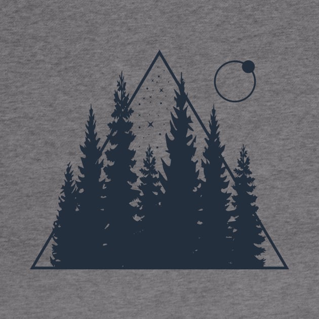 Pine Trees, Moon. Creative Illustration. Geometric, Line Art Style by SlothAstronaut